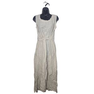 Marina Gigli Linen Dress Size Medium Sleeveless Eyelet Tie Waist